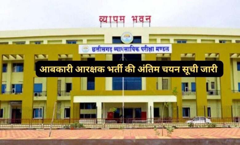 आबकारी आरक्षक के 200 पदों पर भर्ती हेतु अंतिम चयन परिणाम जारी…..