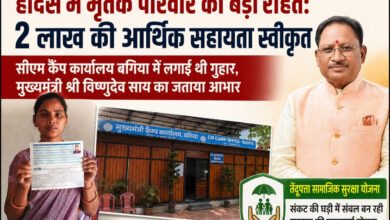 हादसे में मृतक परिवार को मिली बड़ी राहत: 2 लाख रुपए की सहायता स्वीकृत, सीएम कैंप कार्यालय बगिया में आवेदन के बाद त्वरित कार्रवाई….