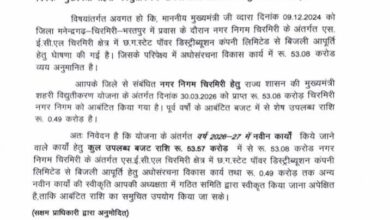 चिरमिरी को मिलेगी ‘रोशनी की आज़ादी’ — 75 साल बाद पहली बार पहुंचेगी शहर के सभी वार्डो में सरकारी बिजली….
