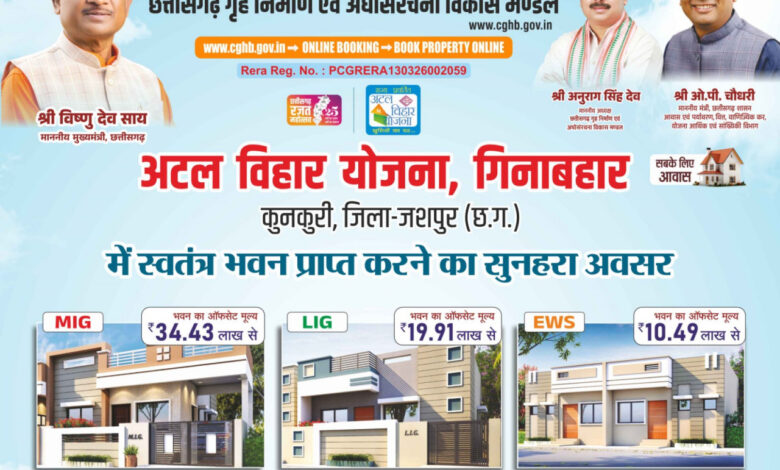 कुनकुरी को मिलेगी पहली आधुनिक आवासीय कॉलोनी, अटल विहार योजना के तहत 97 आवासों का होगा निर्माण…..